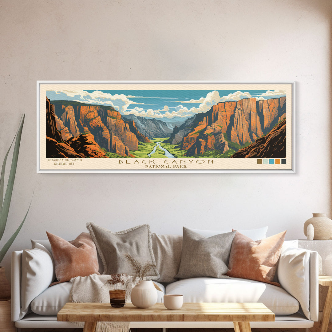 Black Canyon Of The Gunnison National Park, Panoramic Colorado Travel Art, National Park Print, Minimalist Travel Art, Midcentury Modern