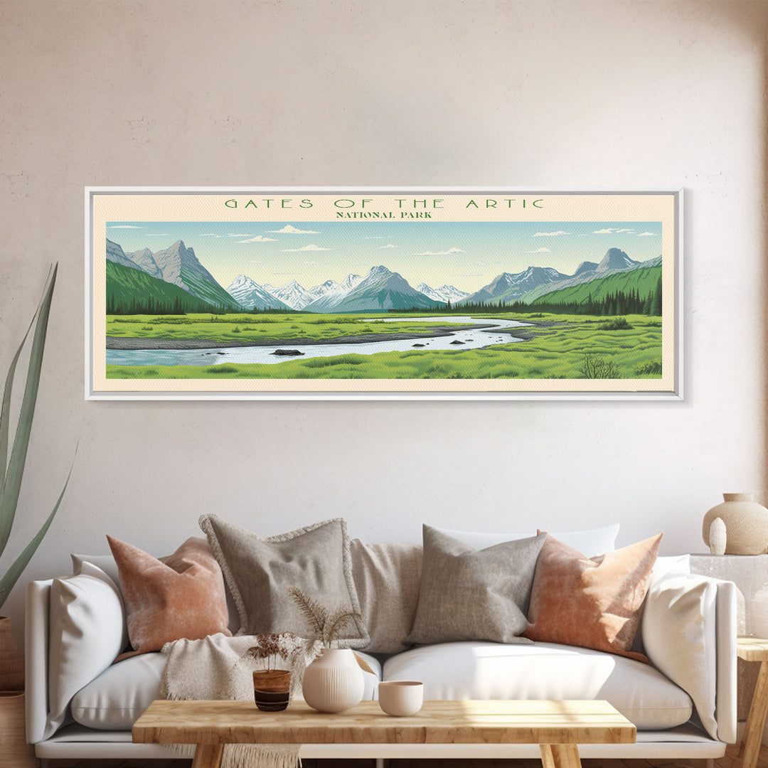 Gates Of The Arctic National Park Panoramic Alaska Travel Art, National Park Print, Minimalist Travel Art, Midcentury Modern Style Landscape