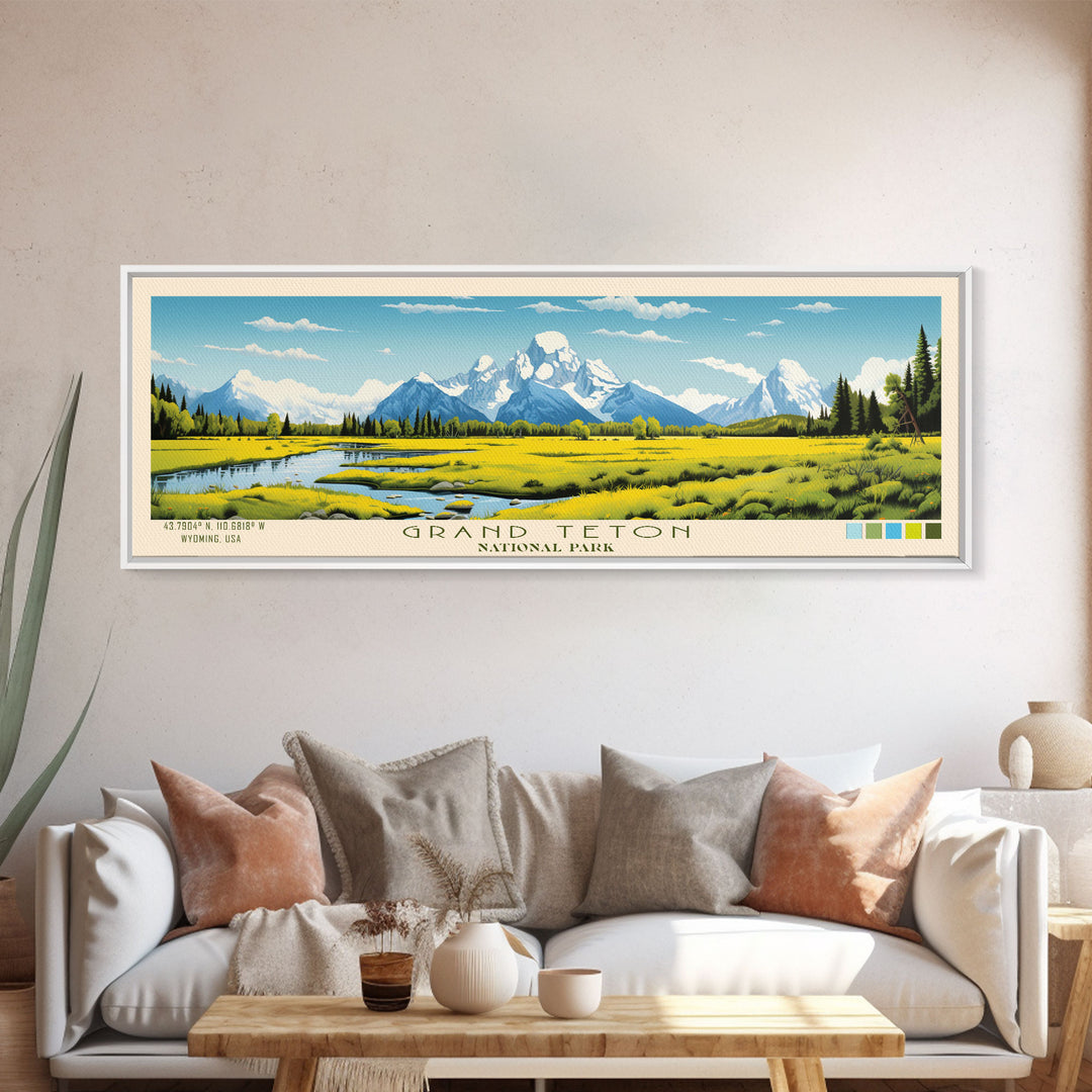 Grand Teton National Park, Panoramic Wyoming Travel Art, National Park Print, Minimalist Travel Art, Midcentury Modern Style Landscape