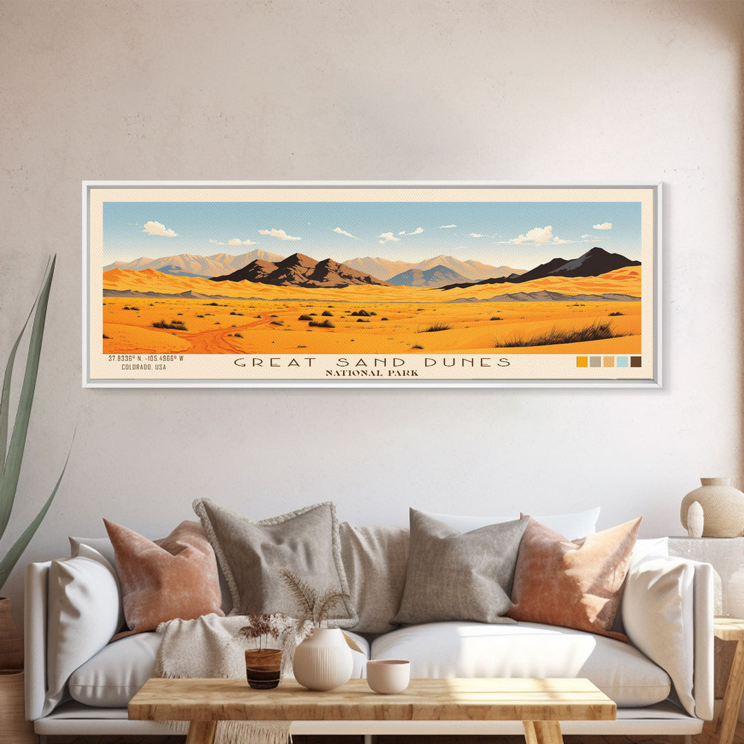 Great Sand Dunes National Park, Panoramic Colorado Travel Art, National Park Print, Minimalist Travel Art, Midcentury Modern Style Landscape