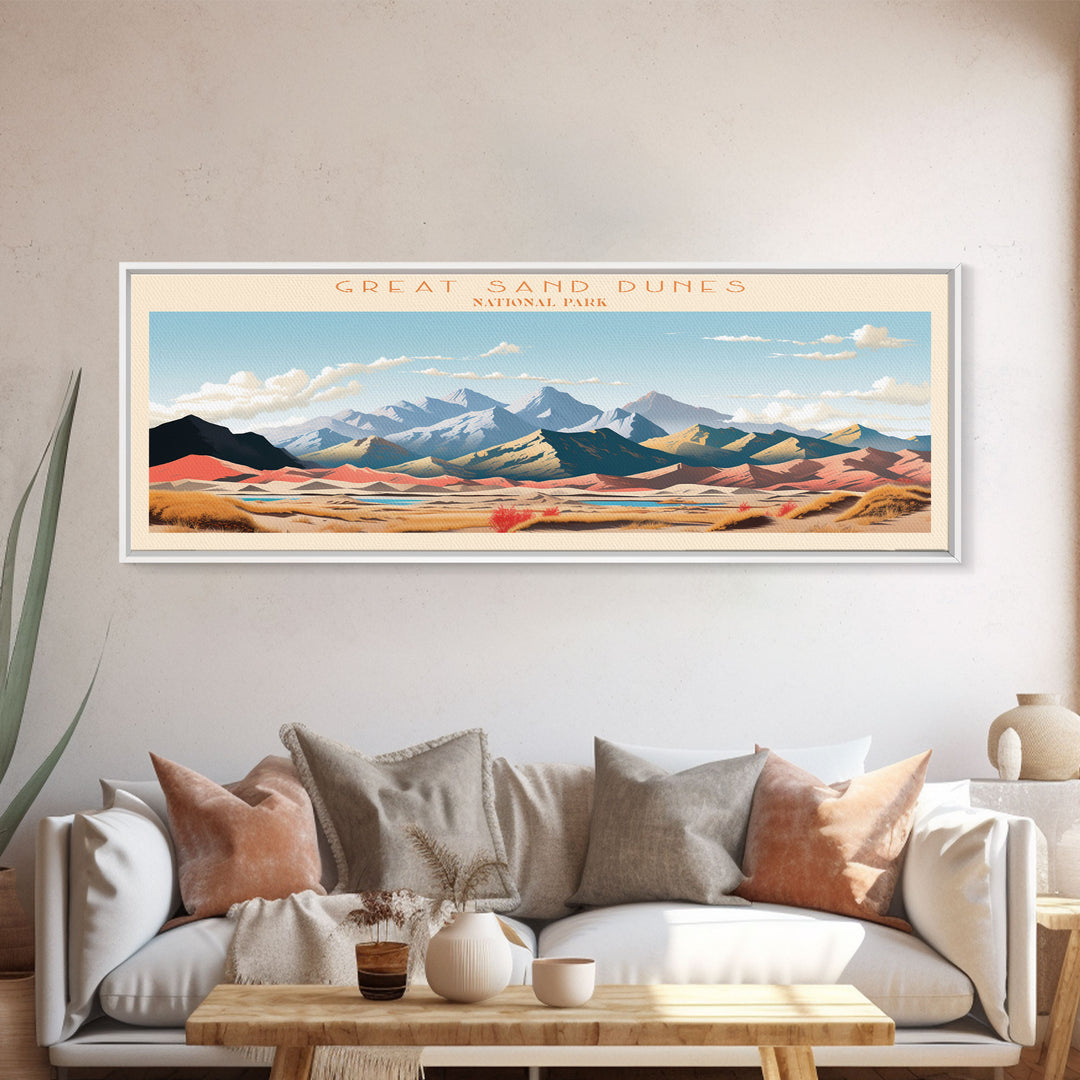 Great Sand Dunes National Park, Panoramic Colorado Travel Art, National Park Print, Minimalist Travel Art, Midcentury Modern Style Landscape