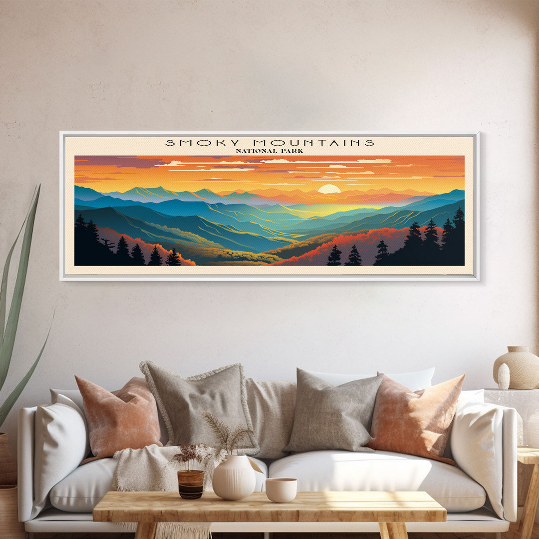 Great Smoky Mountains National Park Panoramic Travel Art, National Park Print, Minimalist Travel Art, Subdued Watercolor Painting Panoramic