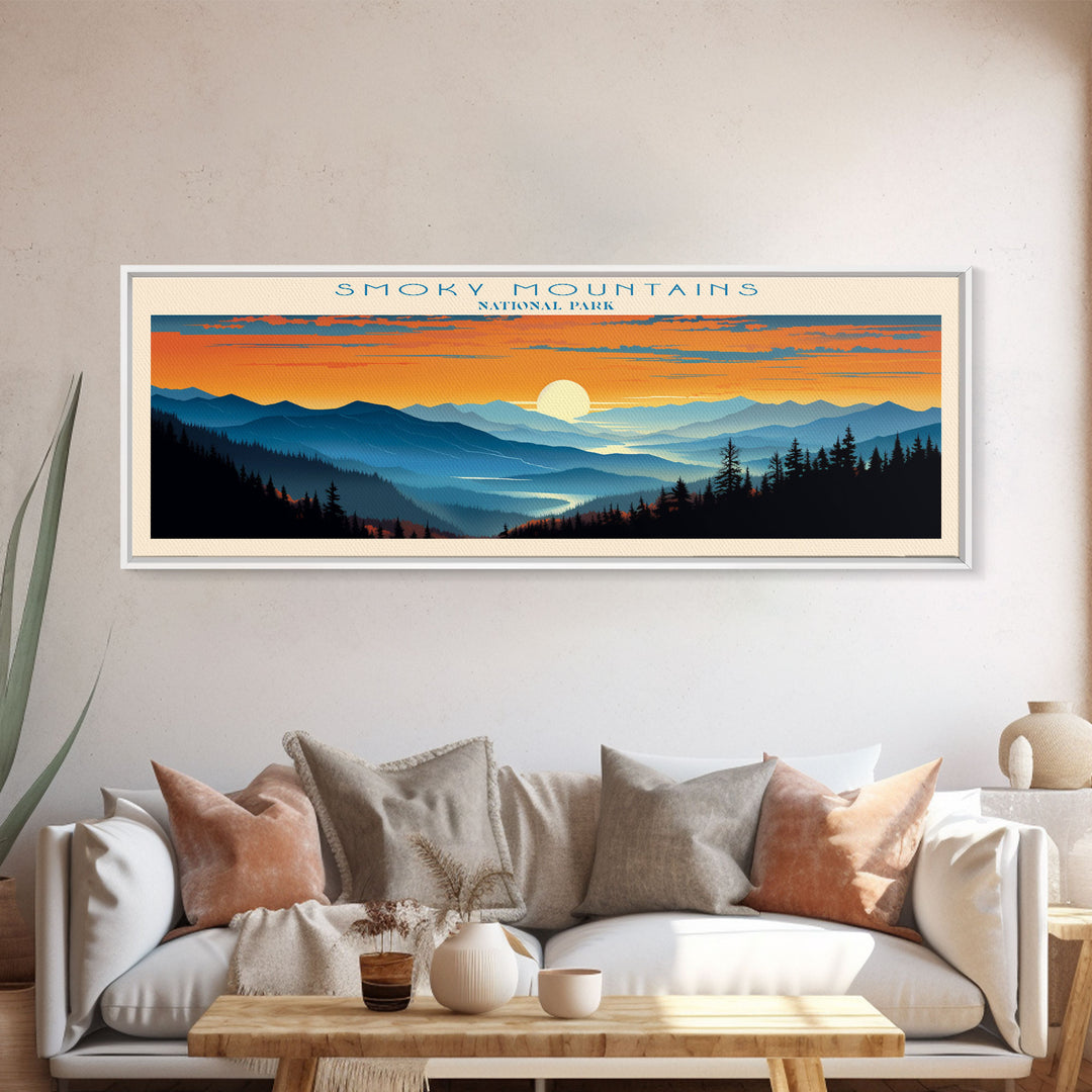 Smoky Mountains National Park, Panoramic North Carolina Travel Art, National Park Print, Minimalist Travel Art, Midcentury Modern Style