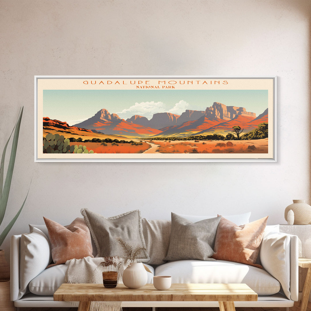 Guadalupe Mountains National Park, Panoramic Texas Travel Art, National Park Print, Minimalist Travel Art, Midcentury Modern Style Landscape