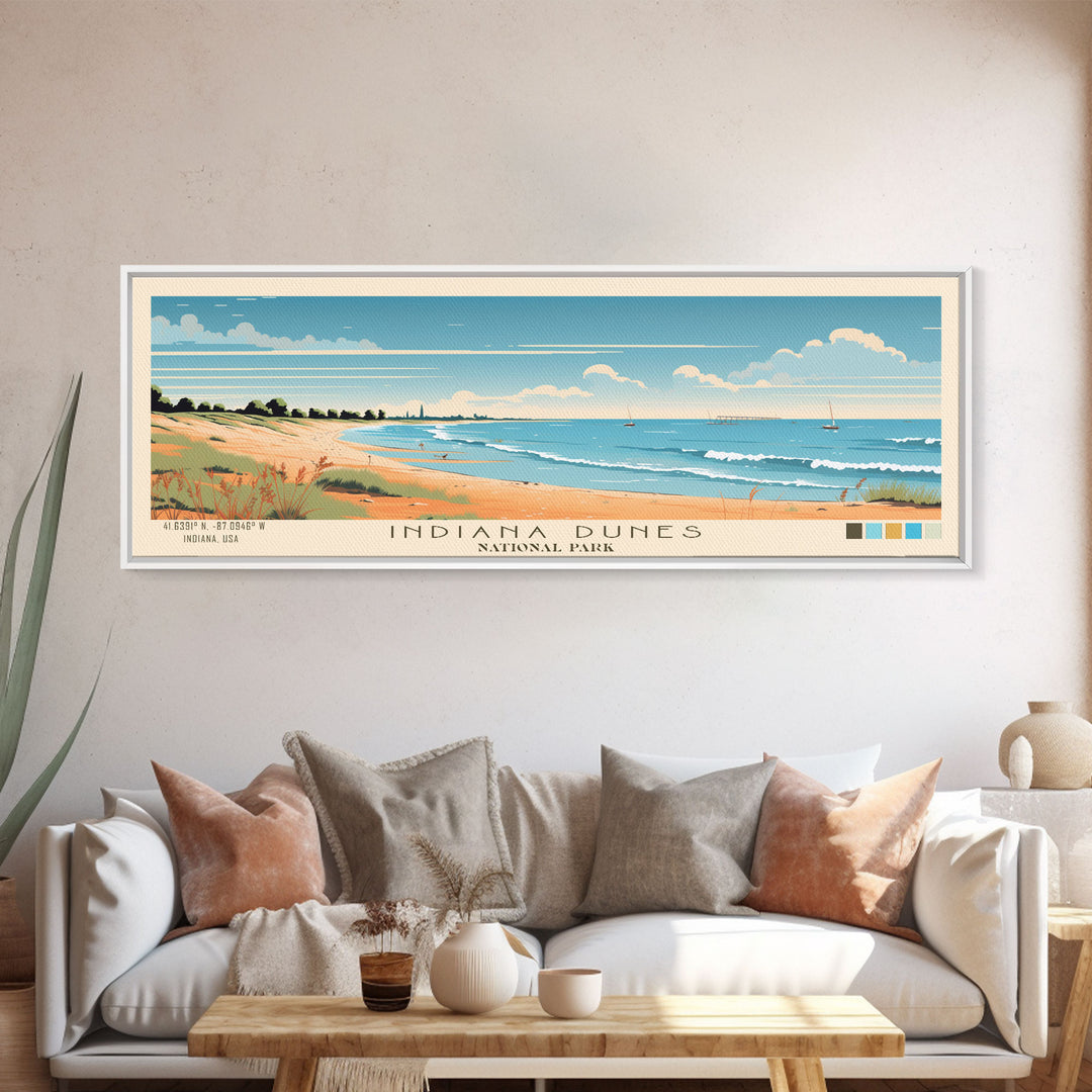 Indiana Dunes National Park, Panoramic Indiana Travel Art, National Park Print, Minimalist Travel Art, Midcentury Modern Style Landscape