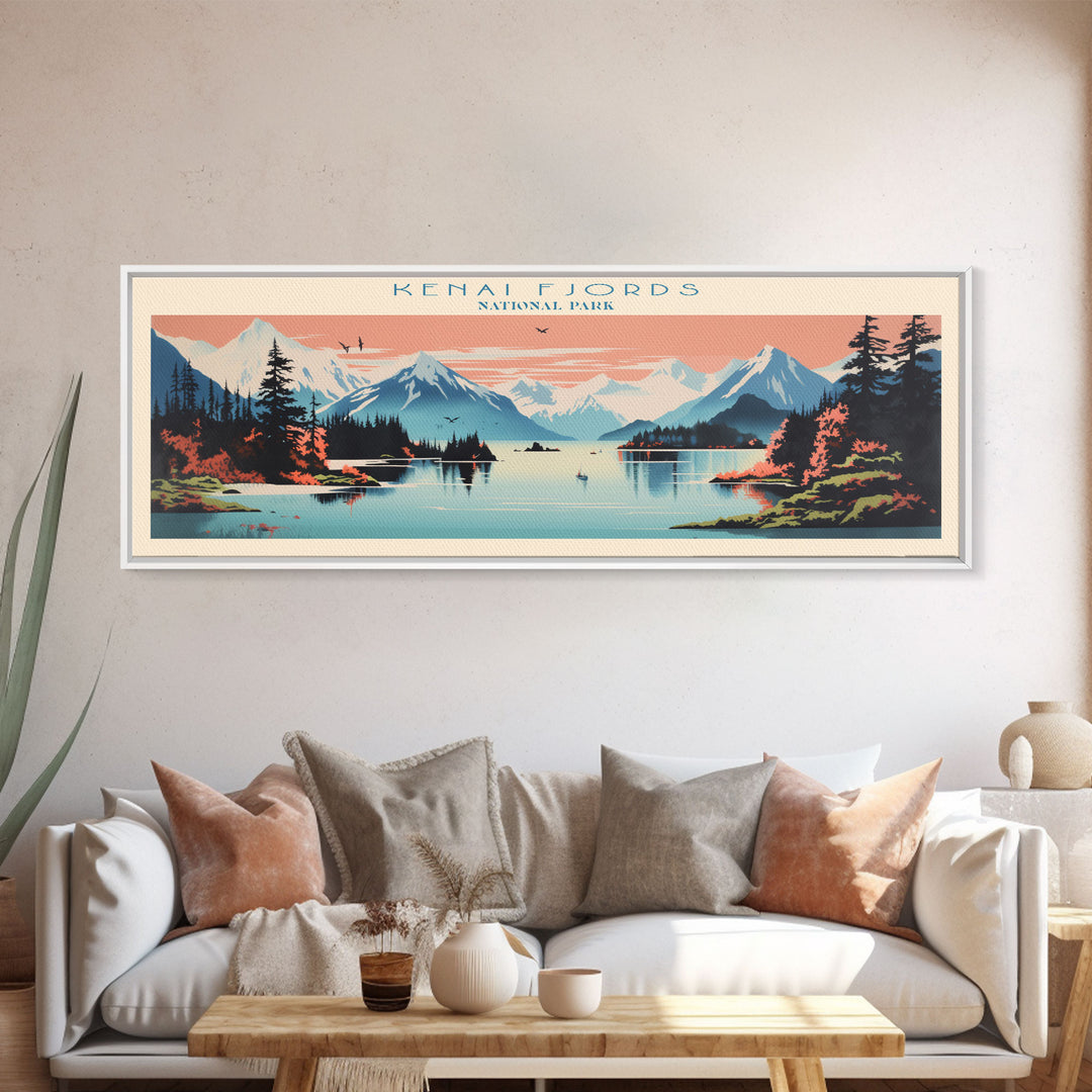 Kenai Fjords National Park, Panoramic Alaska Travel Art, National Park Print, Minimalist Travel Art, Midcentury Modern Style Landscape