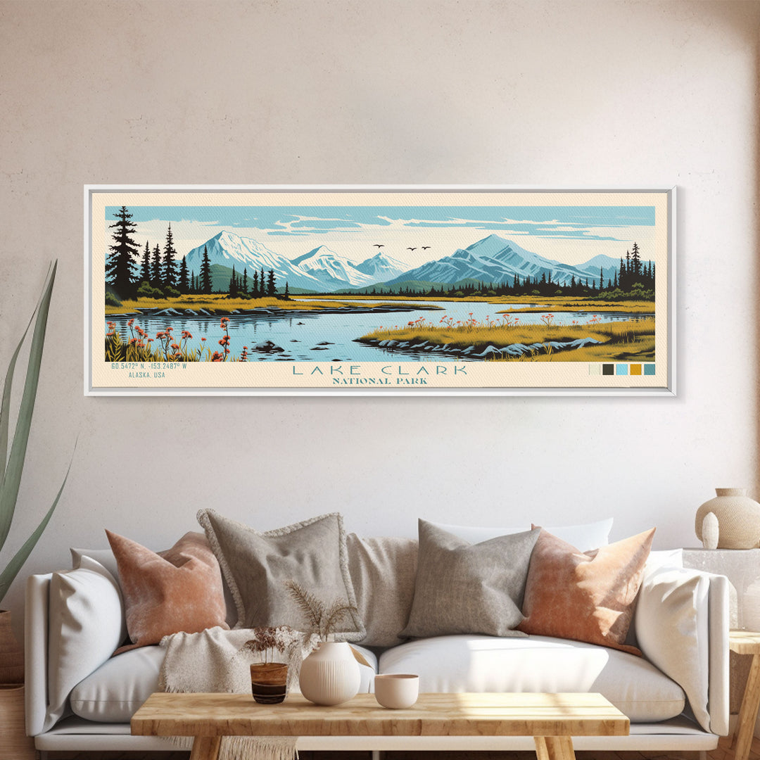 Lake Clark National Park, Panoramic Alaska Travel Art, National Park Print, Minimalist Travel Art, Midcentury Modern Style Landscape