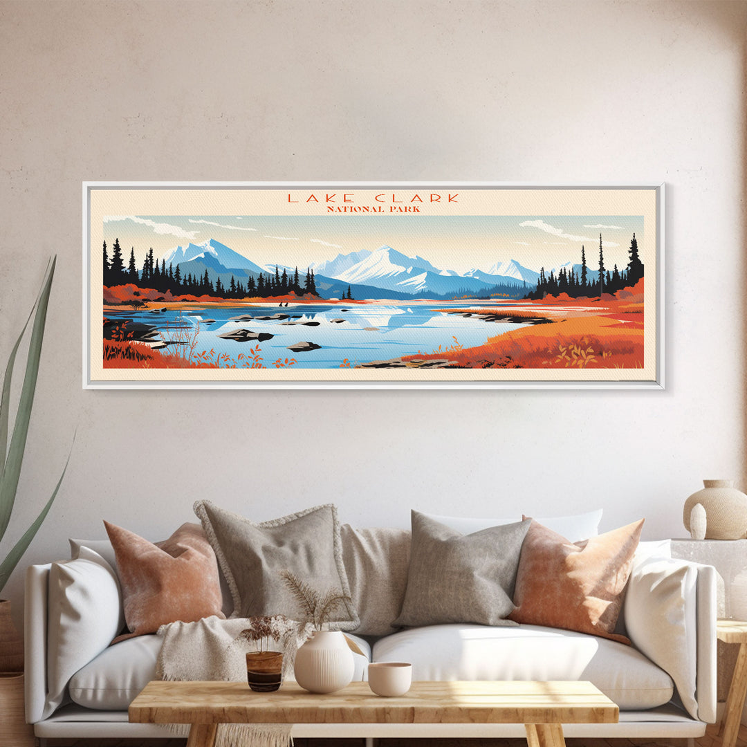 Lake Clark National Park, Panoramic Alaska Travel Art, National Park Print, Minimalist Travel Art, Midcentury Modern Style Landscape