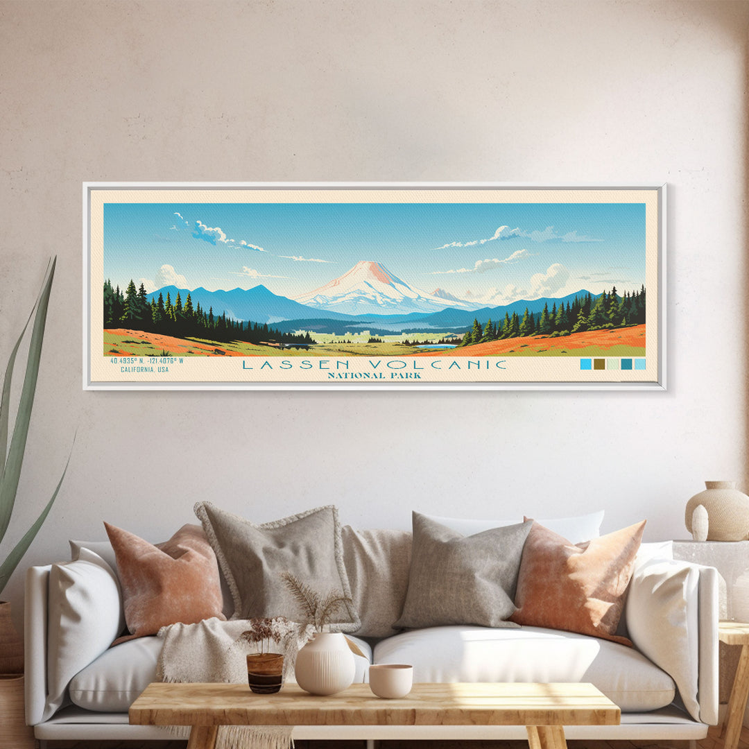 Lassen Volcanic National Park Panoramic California Travel Art, National Park Print, Minimalist Travel Art, Midcentury Modern Style Landscape