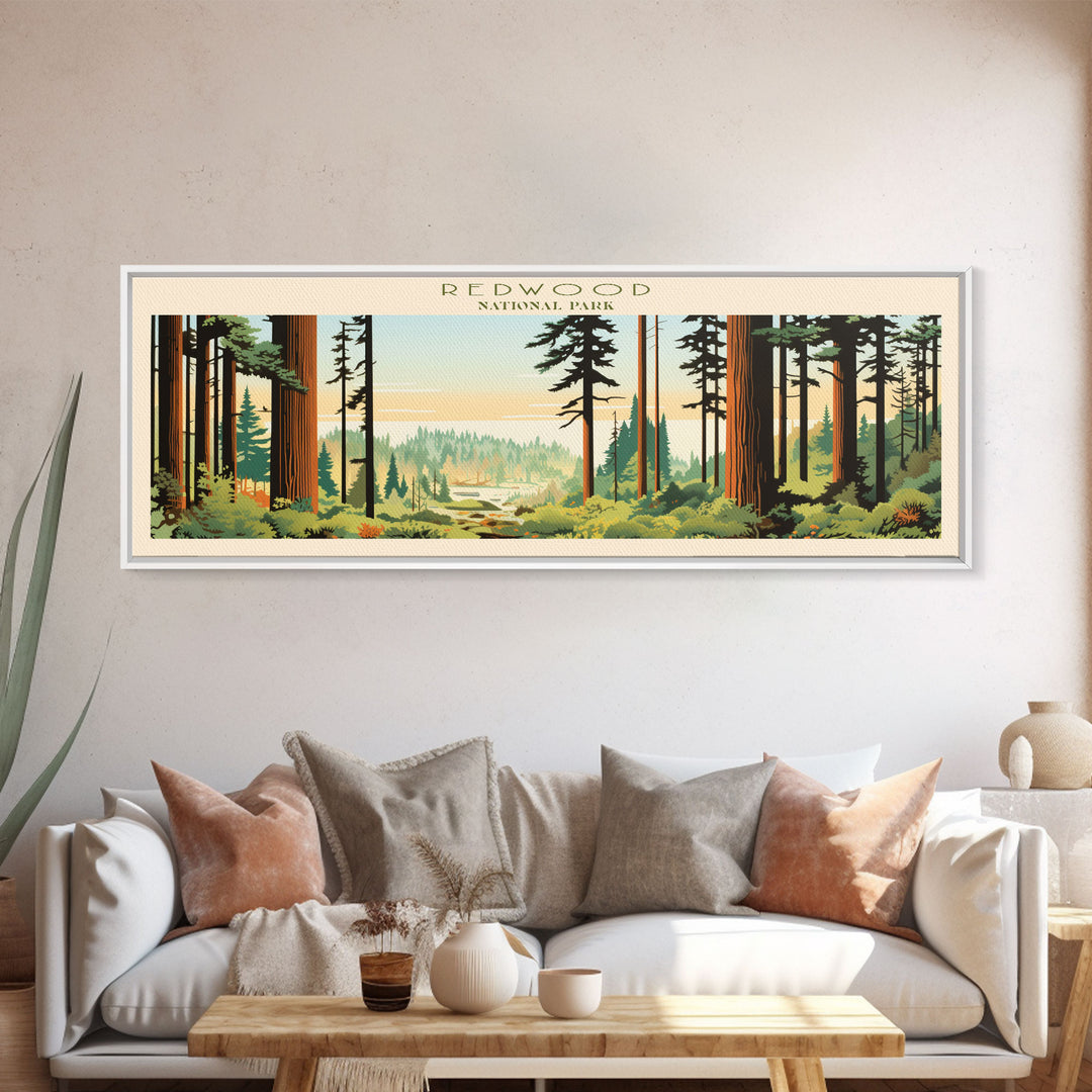 Redwood National Park Panoramic California Travel Art, National Park Print, Minimalist Travel Art, Midcentury Modern Style Landscape