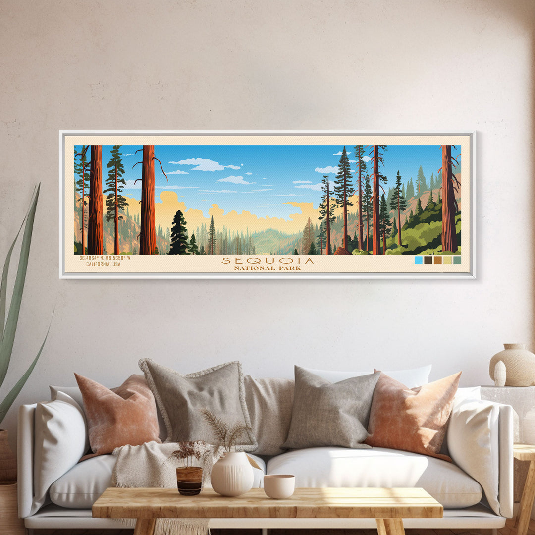 Sequoia National Park Panoramic California Travel Art, National Park Print, Minimalist Travel Art, Midcentury Modern Style Landscape