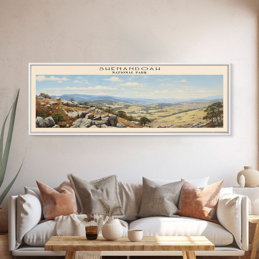 Shenandoah National Park Panoramic Virginia Travel Art, National Park Print, Minimalist Travel Art, Subdued Watercolor Painting Panoramic