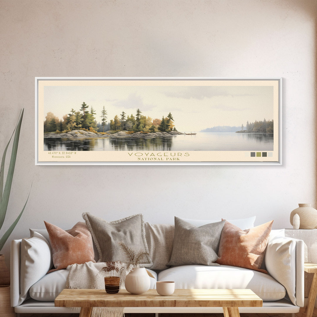 Voyageurs National Park Panoramic Minnesota Travel Art, National Park Print, Minimalist Travel Art, Subdued Watercolor Painting Panoramic