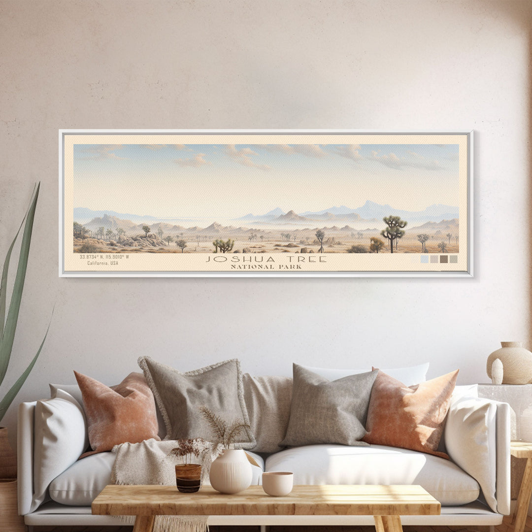 Joshua Tree National Park Panoramic California Travel Art, National Park Print, Minimalist Travel Art, Subdued Watercolor Painting Panoramic