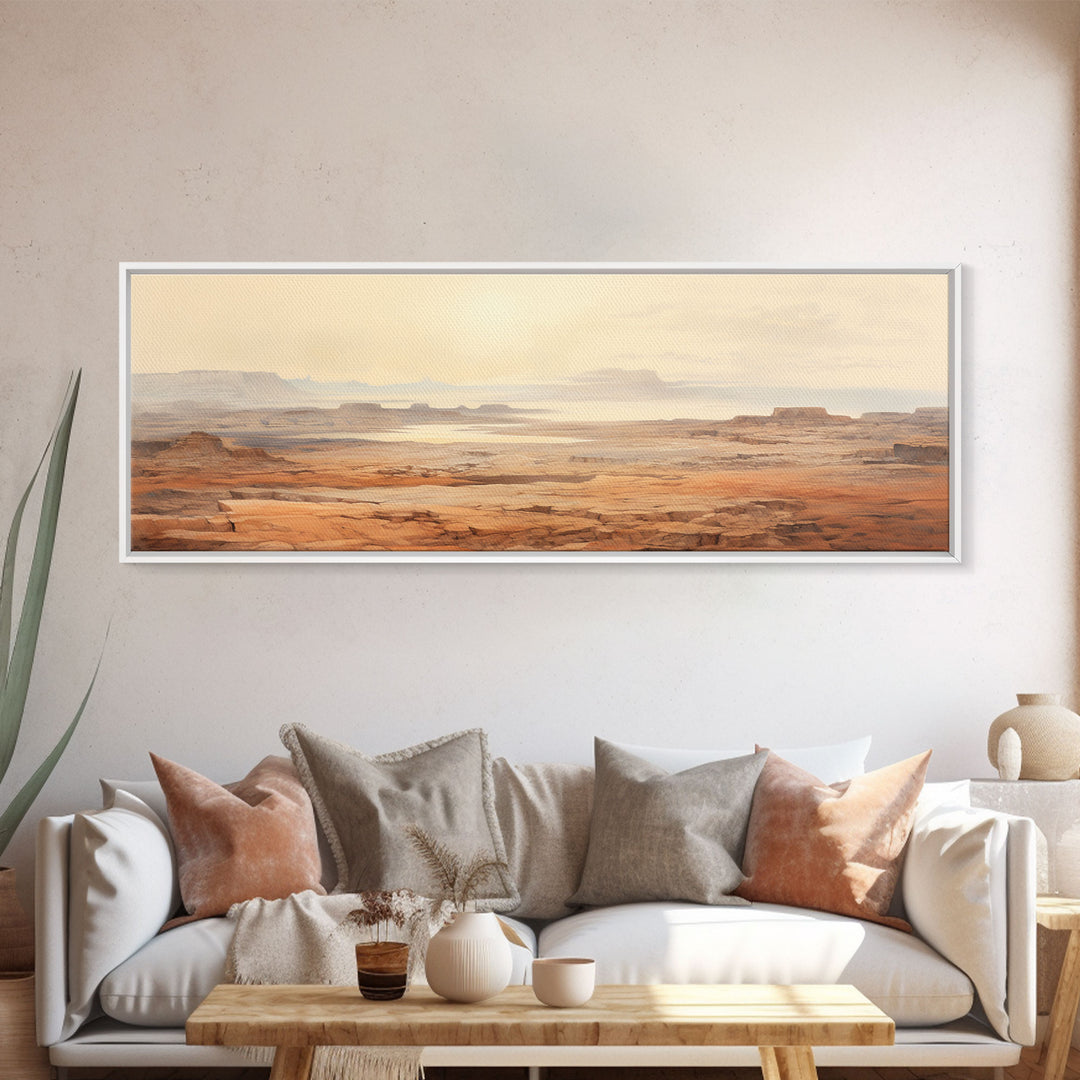 Arizona Desert, Canvas Wall Art, National Park Poster, Extra Large Horizontal Print, Panoramic Watercolor Minimalist Landscape Art