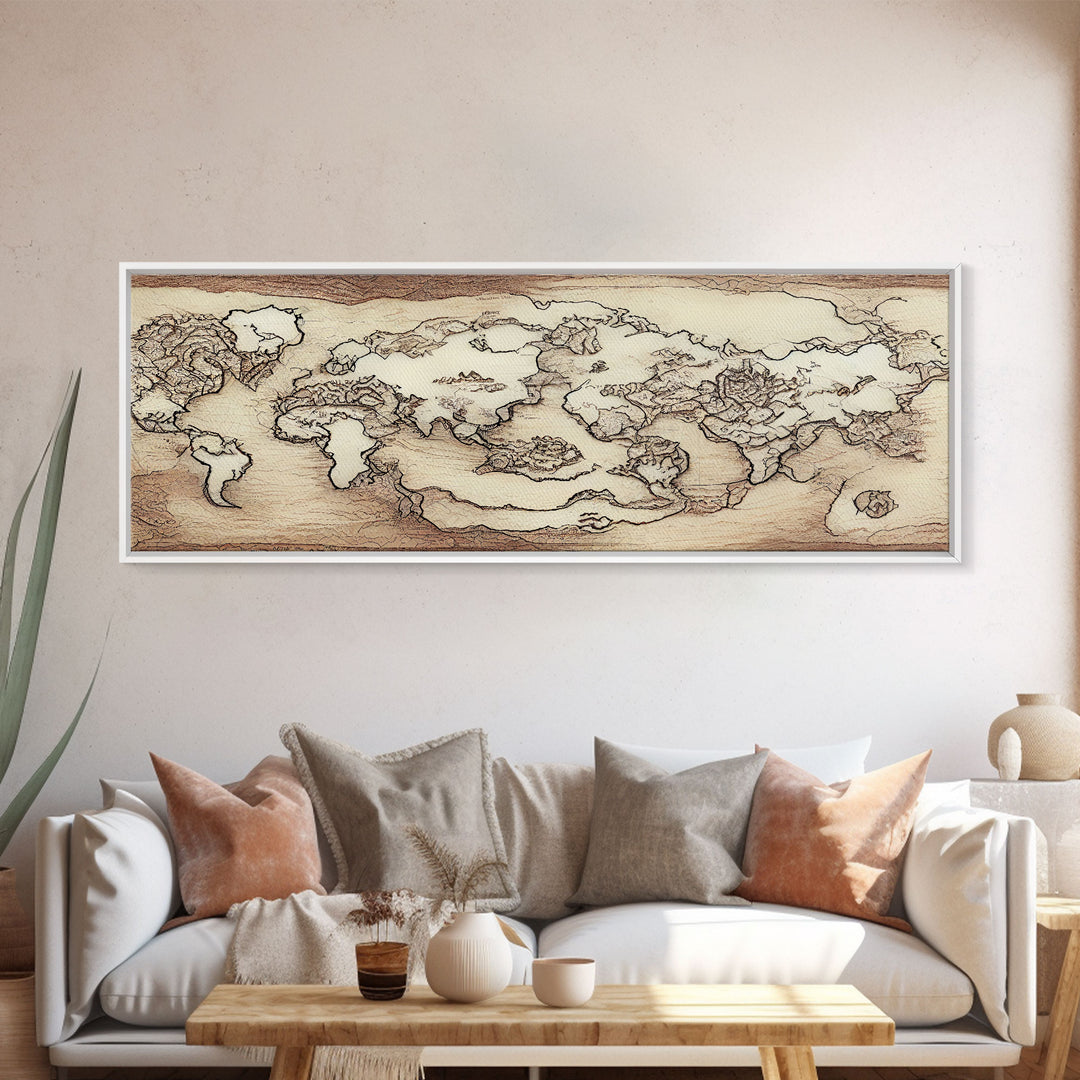 RPG World Map Concept Art, Ready To Hang Canvas Print, Panoramic Art, Extra Wide Wall Decor, Cool Mancave Art, D&D, DND