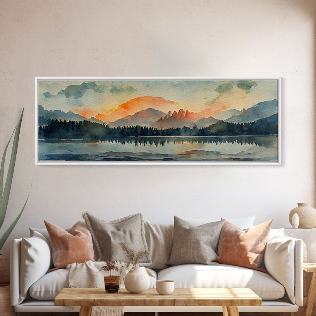 Watercolor painting of a forest fire, canvas print, landscape art, cool living room art, depressing art, Extra large panoramic wall decor