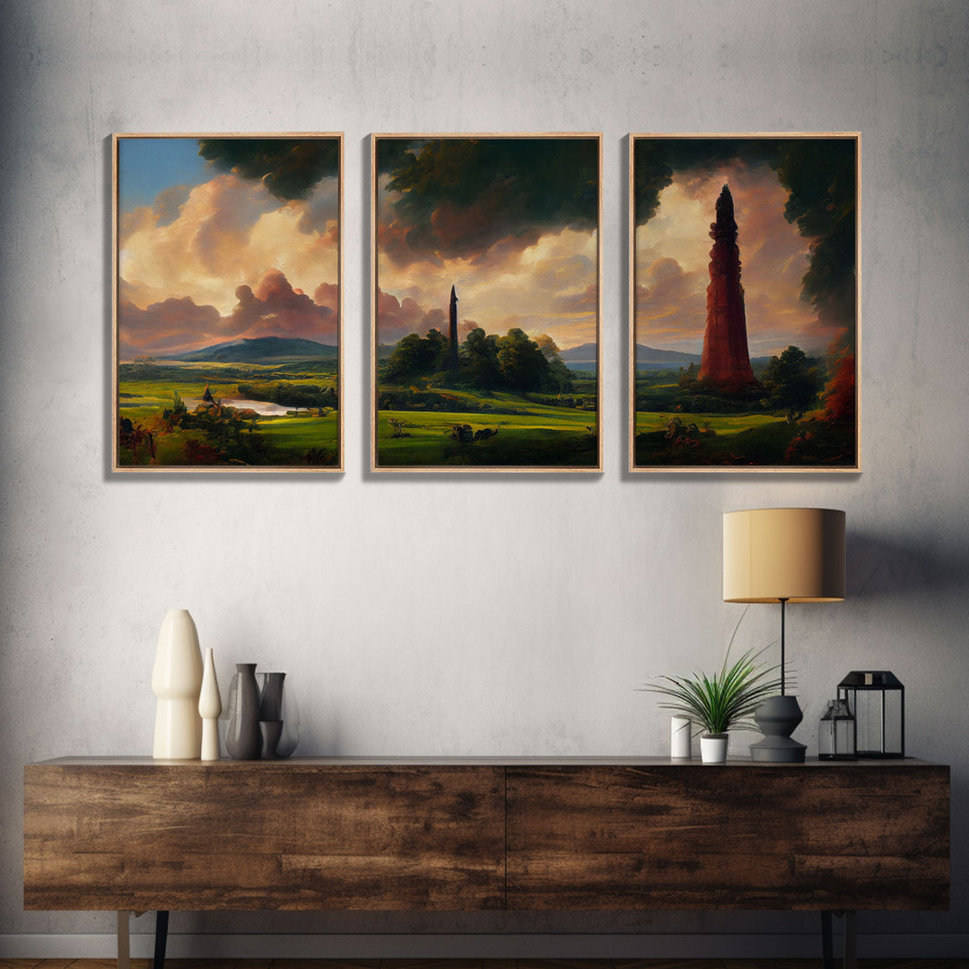 The Dark Tower, 3 Piece Panoramic Art, High Fantasy Concept Art, 3 Piece Wall Art, Ready To Hang Canvas Print