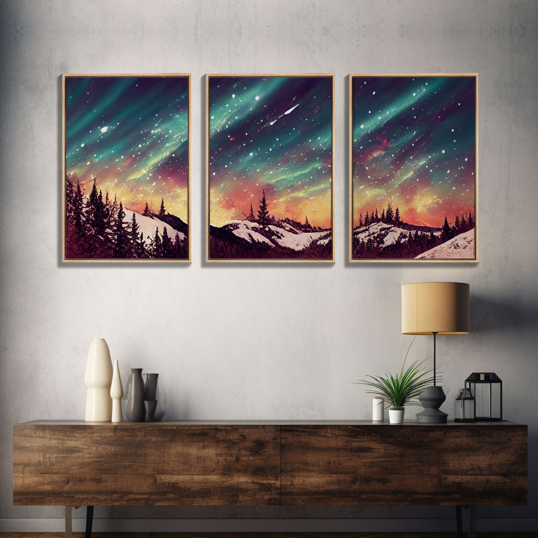 Snowfall in the forest, 3 Piece Wall Art, Ready To Hang Canvas Print