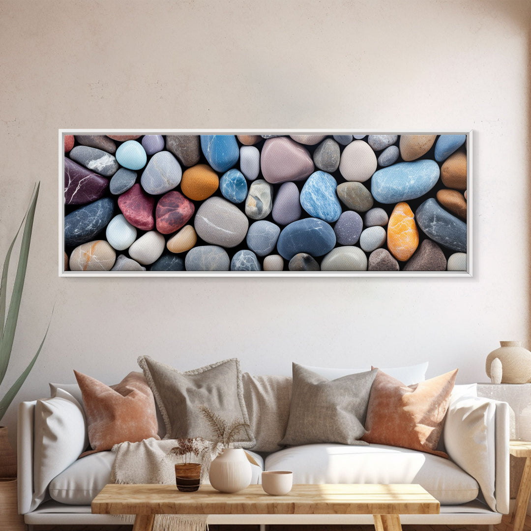 The Lake Bed, Photography Print Wall Art, Framed Canvas Print, Panoramic Extra Large Wall Decor, Stones and Rocks Photography