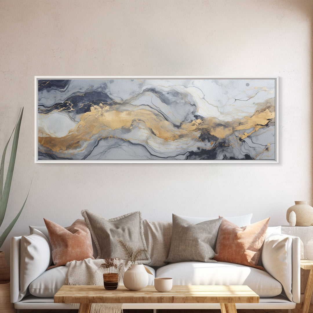 Silver Marble Canvas Wall Art, Abstract Canvas Art, Panoramic Art, Extra Large Wall Art, Marble Wall Decor, Large Canvas Art, Modern Art