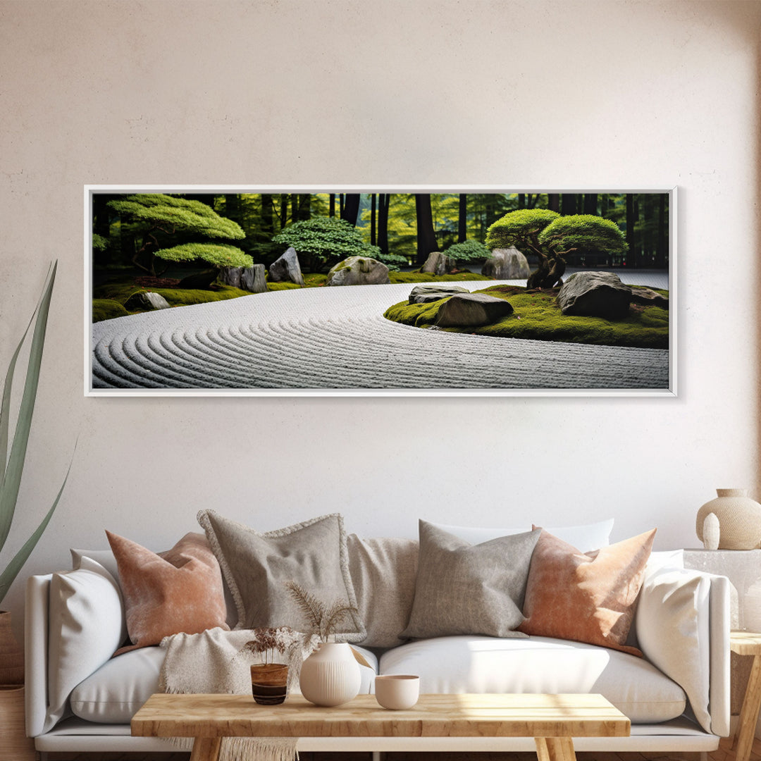 Zen Garden Art, Framed Canvas Print, Meditation Center Wall Decor, Lobby Art, Entryway Decor, Calming Meditation Art