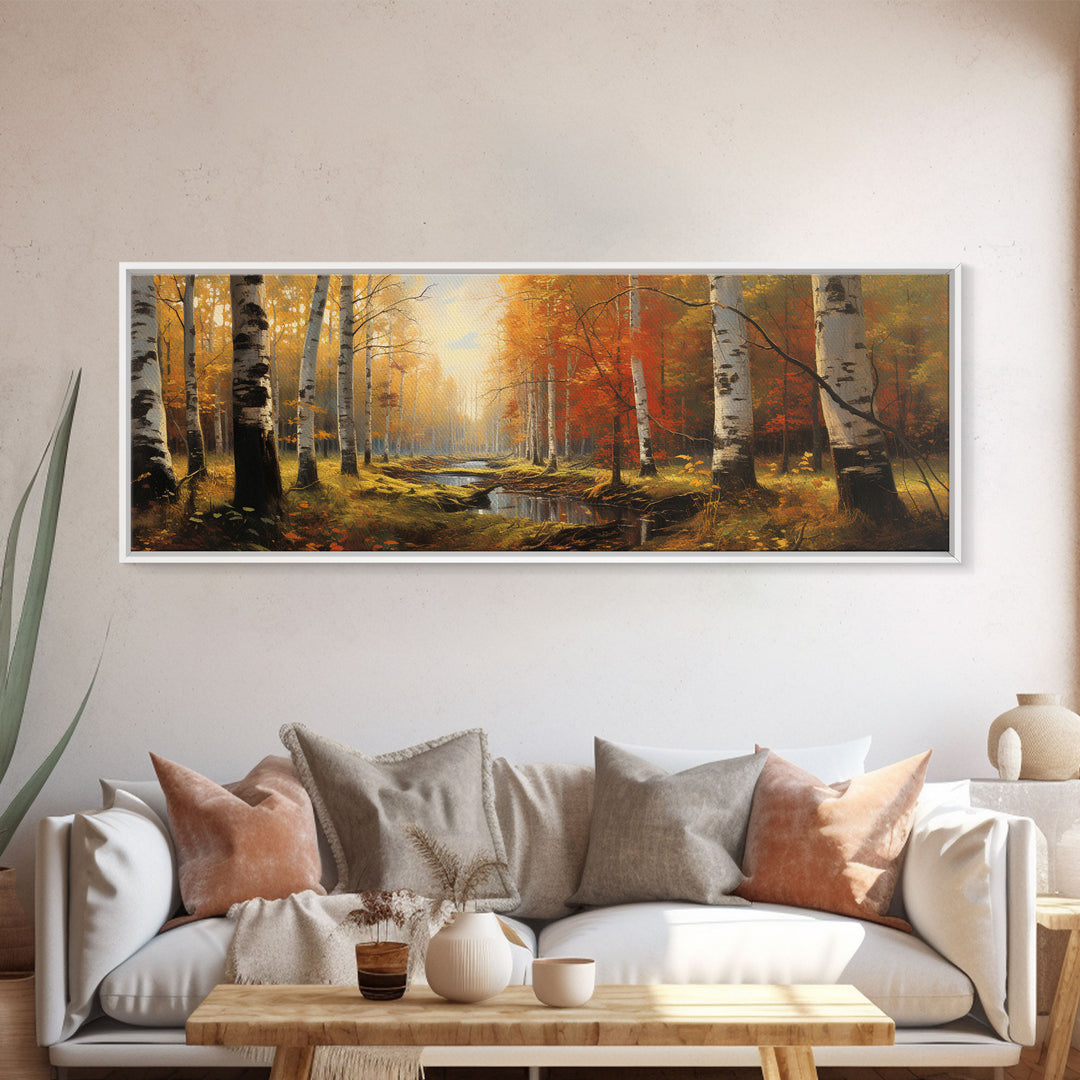 The Birch Trees, Autumn Forest, Autumn Centerpiece, Fall Decor, Fall Centerpiece Wall Art, Center Piece Art, Panoramic Wall Art