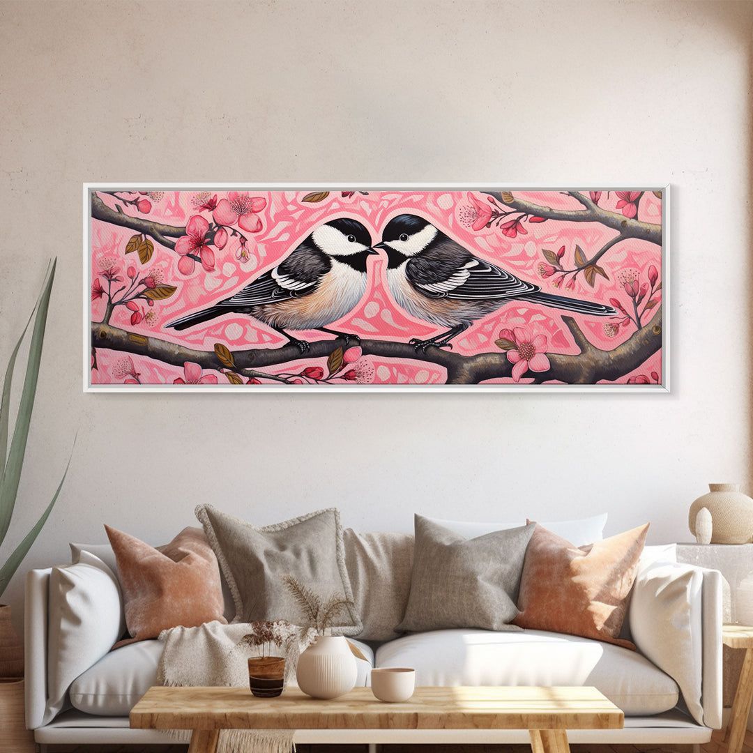 The Kissing Orioles, Cute Bird Art, Framed Canvas Print, Valentine's Day, Gift For Her