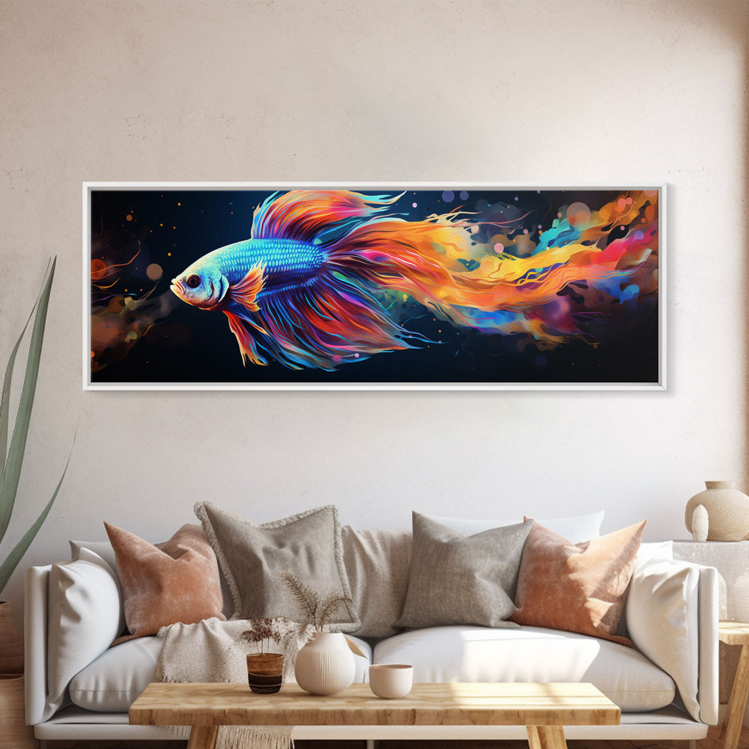 Betta Fish Painting Wall Art, Framed Canvas Print, Siamese Fighting Fish, Aquarium Wall Art, Colorful Pet Fish painting