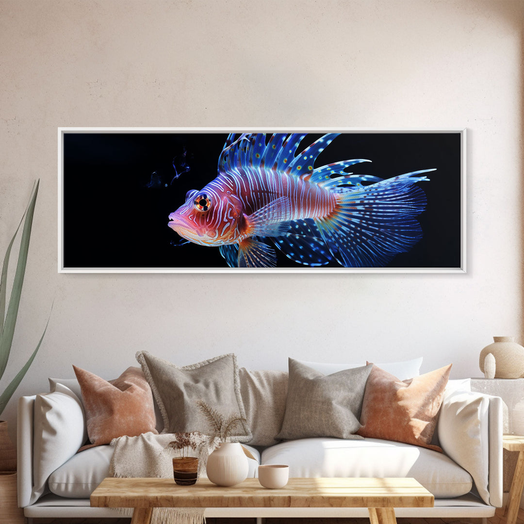 Lion Fish Painting Wall Art, Framed Canvas Print, Aquarium Wall Art, Colorful Pet Fish painting