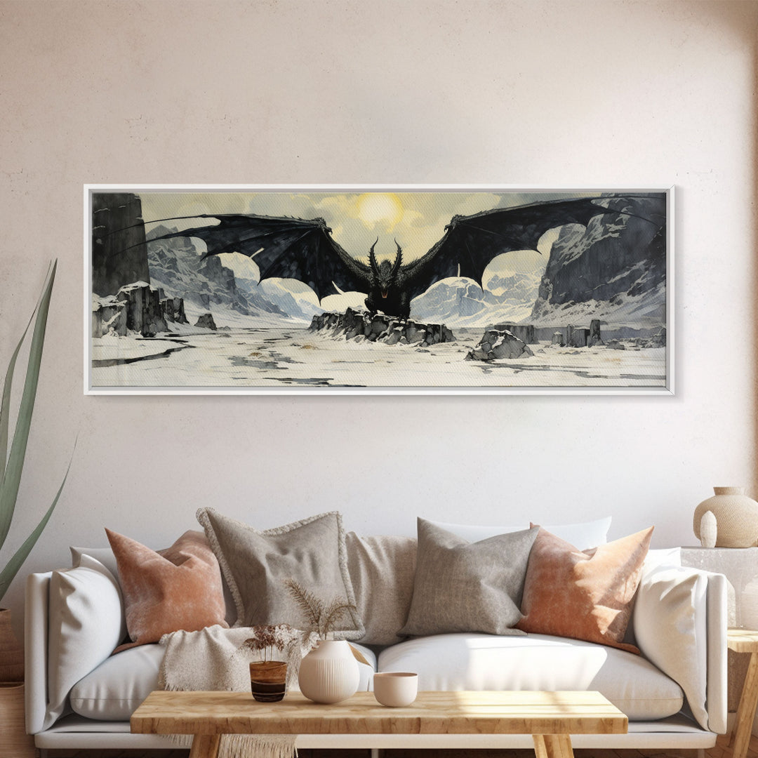 Panoramic Of a Dragon, Framed Canvas Print, Fantasy Decor, Fantasy Dragon Painting