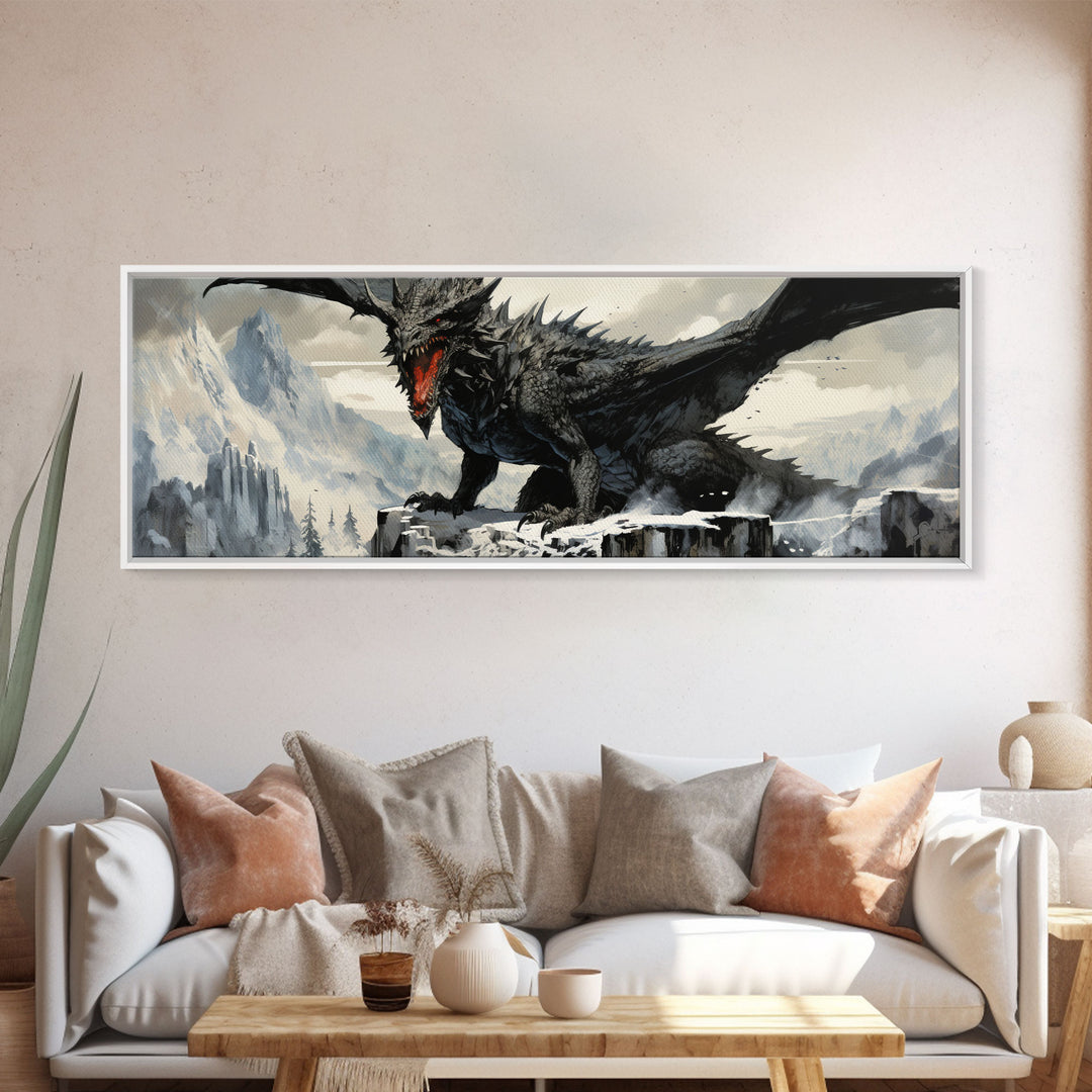 Dragon Painting, Framed Canvas Print, Dragon Art, Fantasy Art, Fantasy Painting, Watercolor Dragon Painting, Art Print