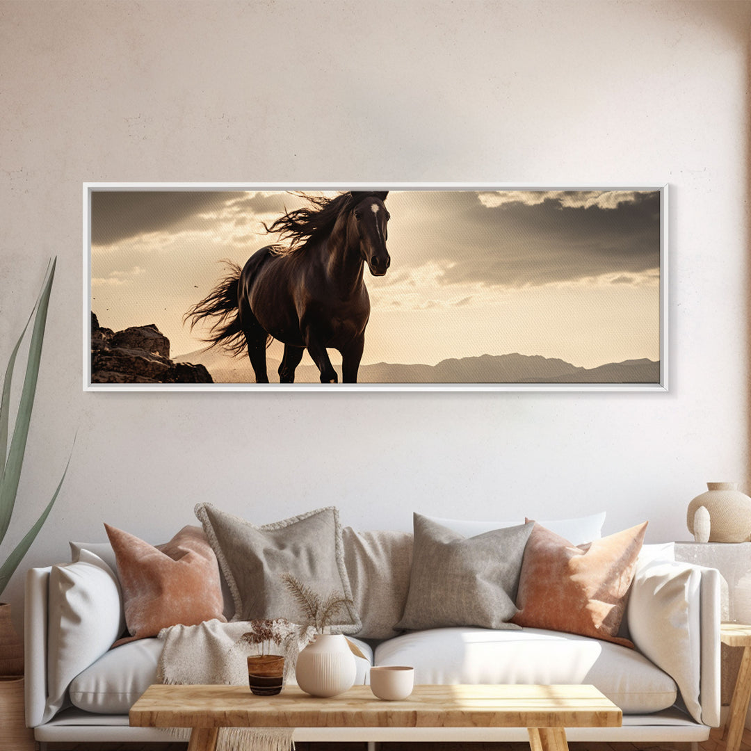 Canvas Wall Art, Horse Photography Print, Framed Canvas Print, Horse Wall Decor, Panoramic Wall Art, Large Wall Art, Rustic Decor