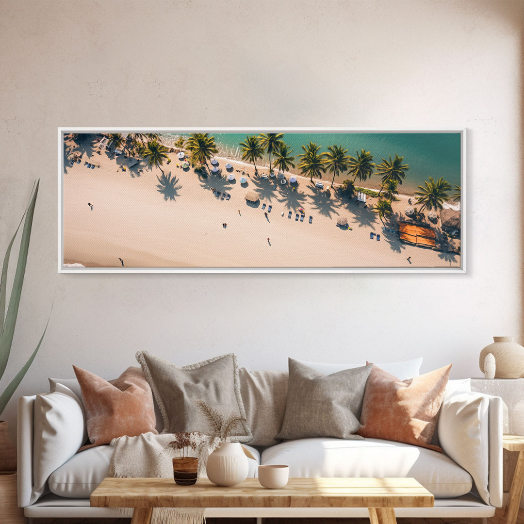 Drone Shot of Bora Bora, Vacation Art, Tropical Beach Photography Framed Canvas Print, Panoramic Bird's Eye View of Paradise