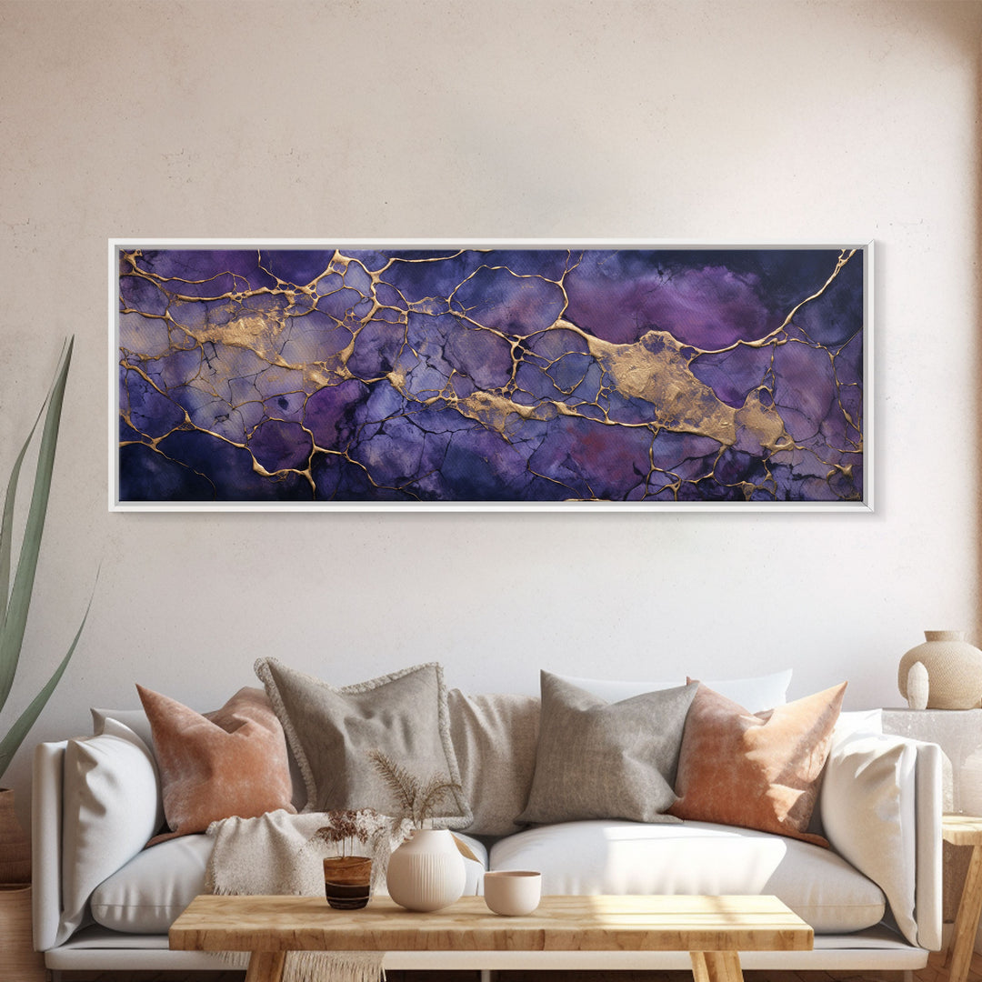 Purple and Gold Marble Canvas Wall Art, Abstract Canvas Art, Panoramic Art, Large Wall Art, Marble Wall Decor, Large Canvas Modern Art