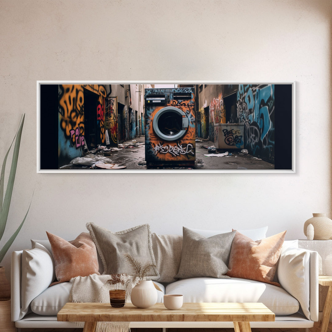 Urban Decay Graffiti Punk Wall Art, Street Art, Framed Canvas Print, Washing Machine, Limited Edition, High Quality Art, Game Room Art