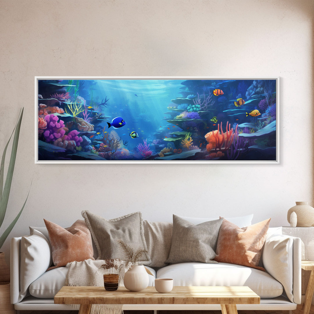 Great Barrier Reef Framed Canvas Print, Underwater Painting Art, Colorful Wall Art, Unique Gift Idea