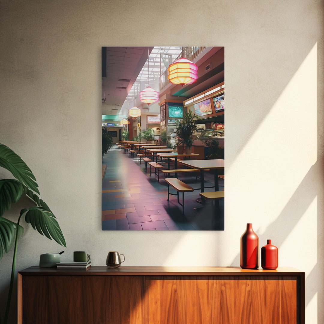 Retro Mall Wall Art, Food Court Art, Canvas Print, Wall Hanging, Portrait Art, First Home Gift, Tiny House Decor