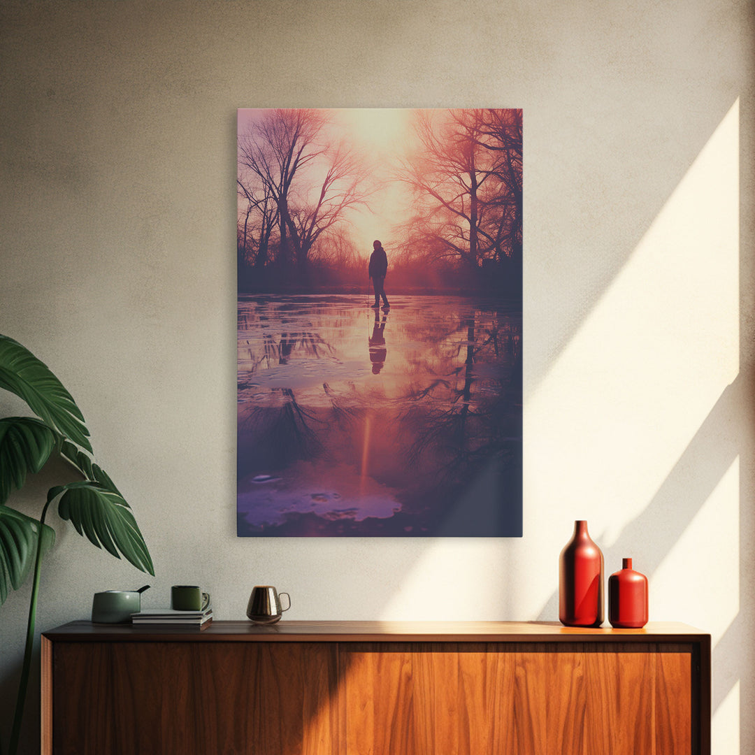 Nature Wall Art, River Decor, Silhouette, Canvas Print, Wall Hanging, Portrait Art, Modern Office Art, Camper Wall Decor, Appreciation Gift