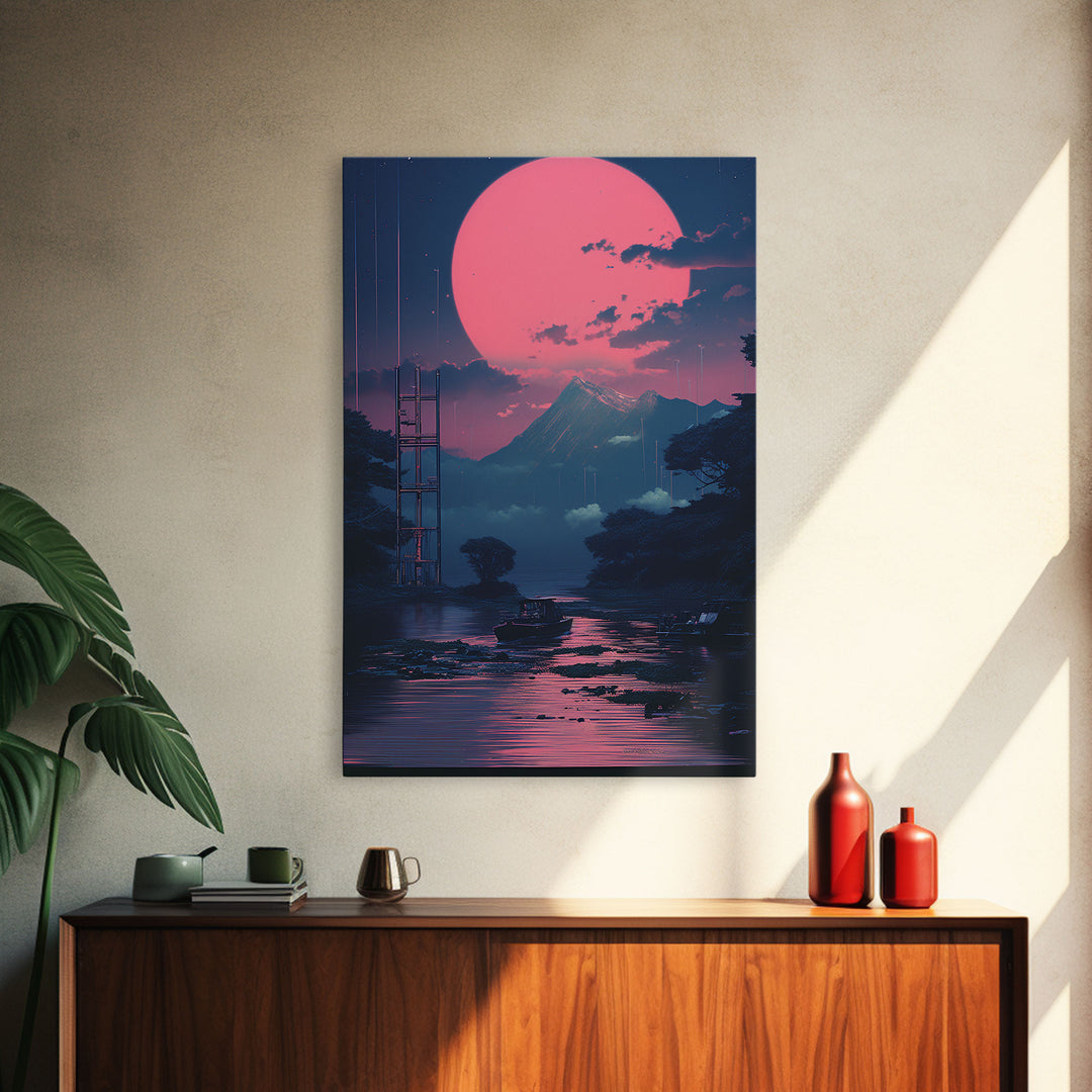 Moon Wall Art, Mountains Wall Art, Canvas Print, Wall Hanging, Portrait Art, Moon Print, River Art, Client Gift, Modern Home Decor, RV Decor