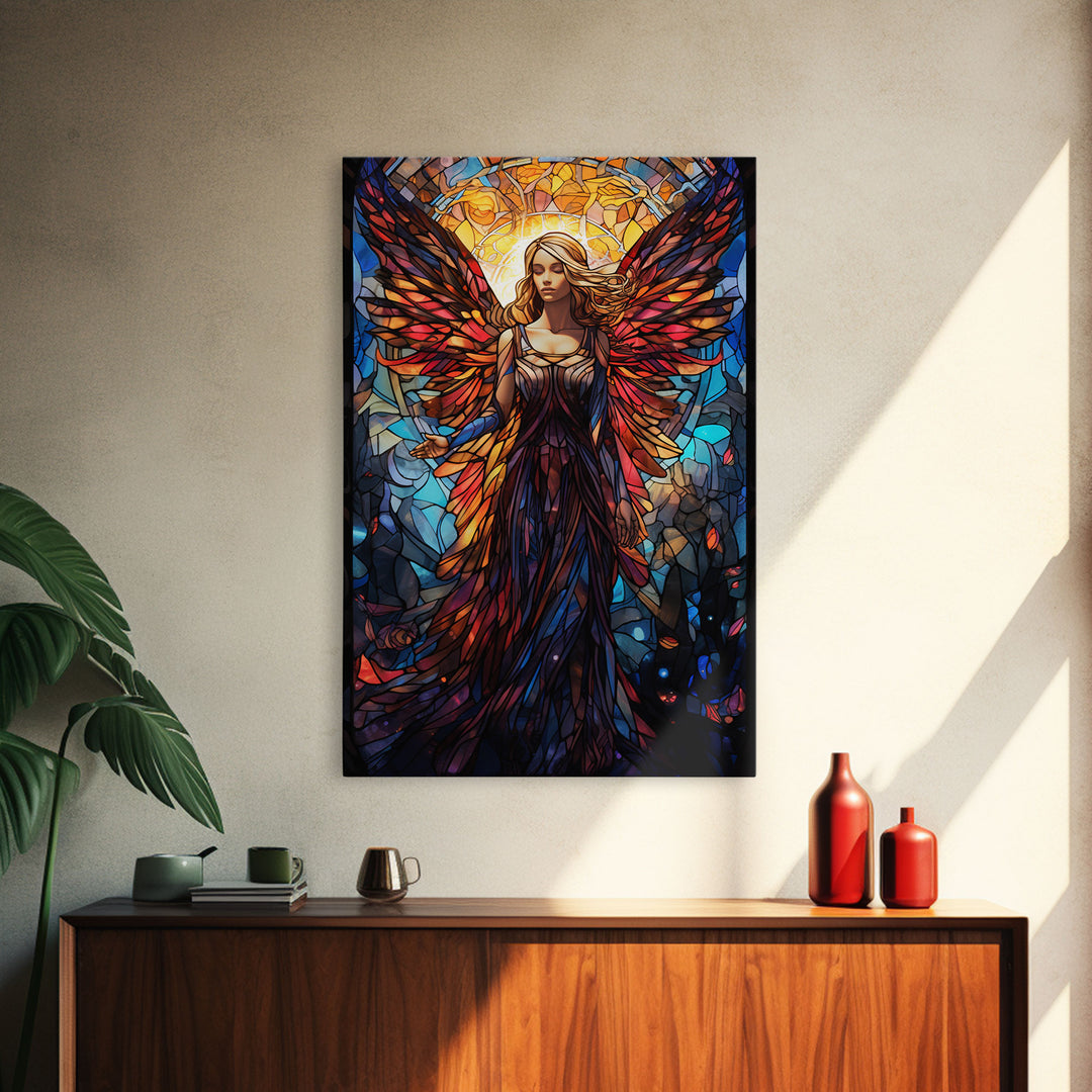 Angel, Fantasy Art, Angel Wings, Canvas Print, Wall Hanging, Portrait Art, Stained Glass Art, Housewarming Gift, Bedroom Teen Girl Art