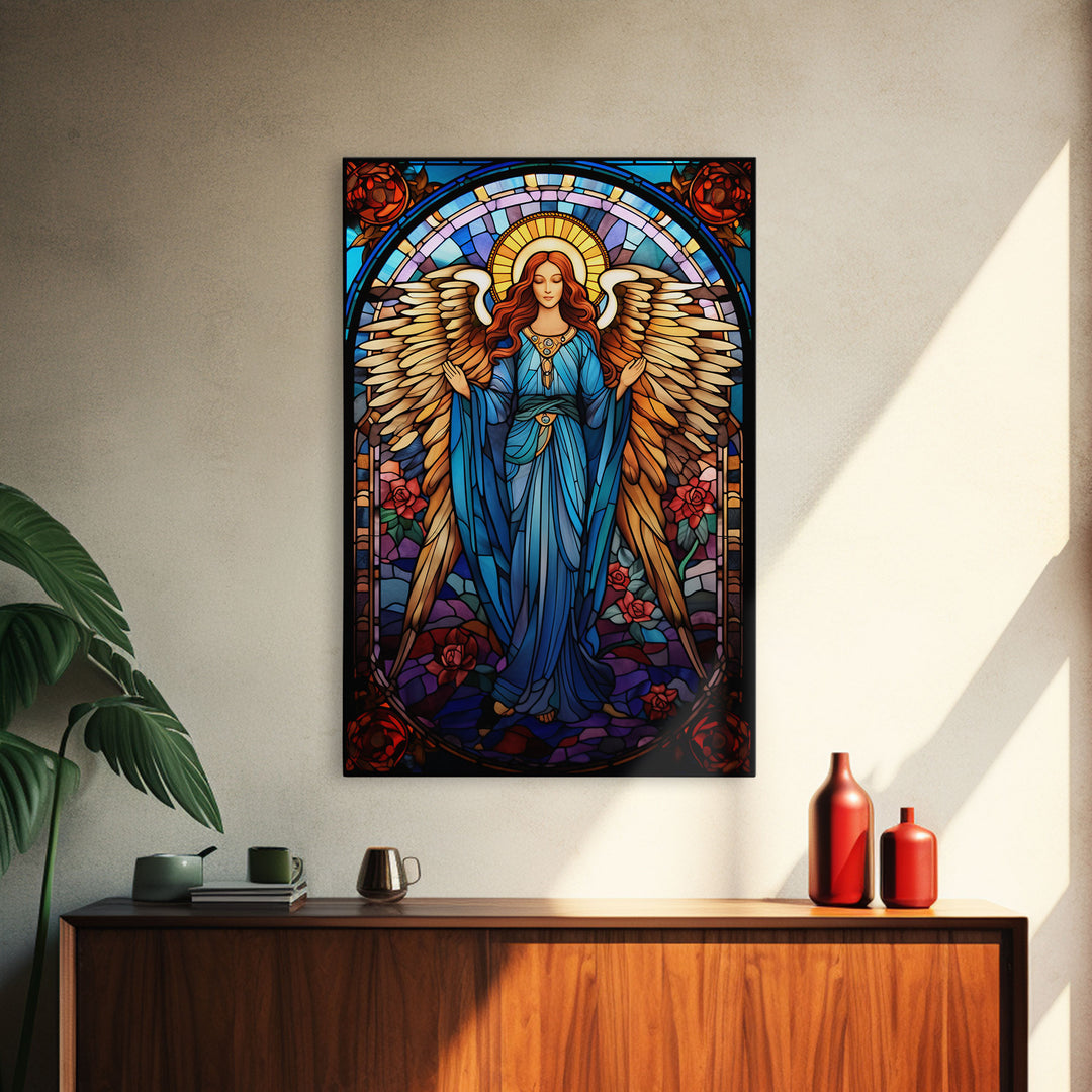 Angel, Fantasy Artwork Canvas Print, Wall Hanging, Portrait Art, Stained Glass Art, Mystical Wall Art, Tiny House Decor, Gift For Women