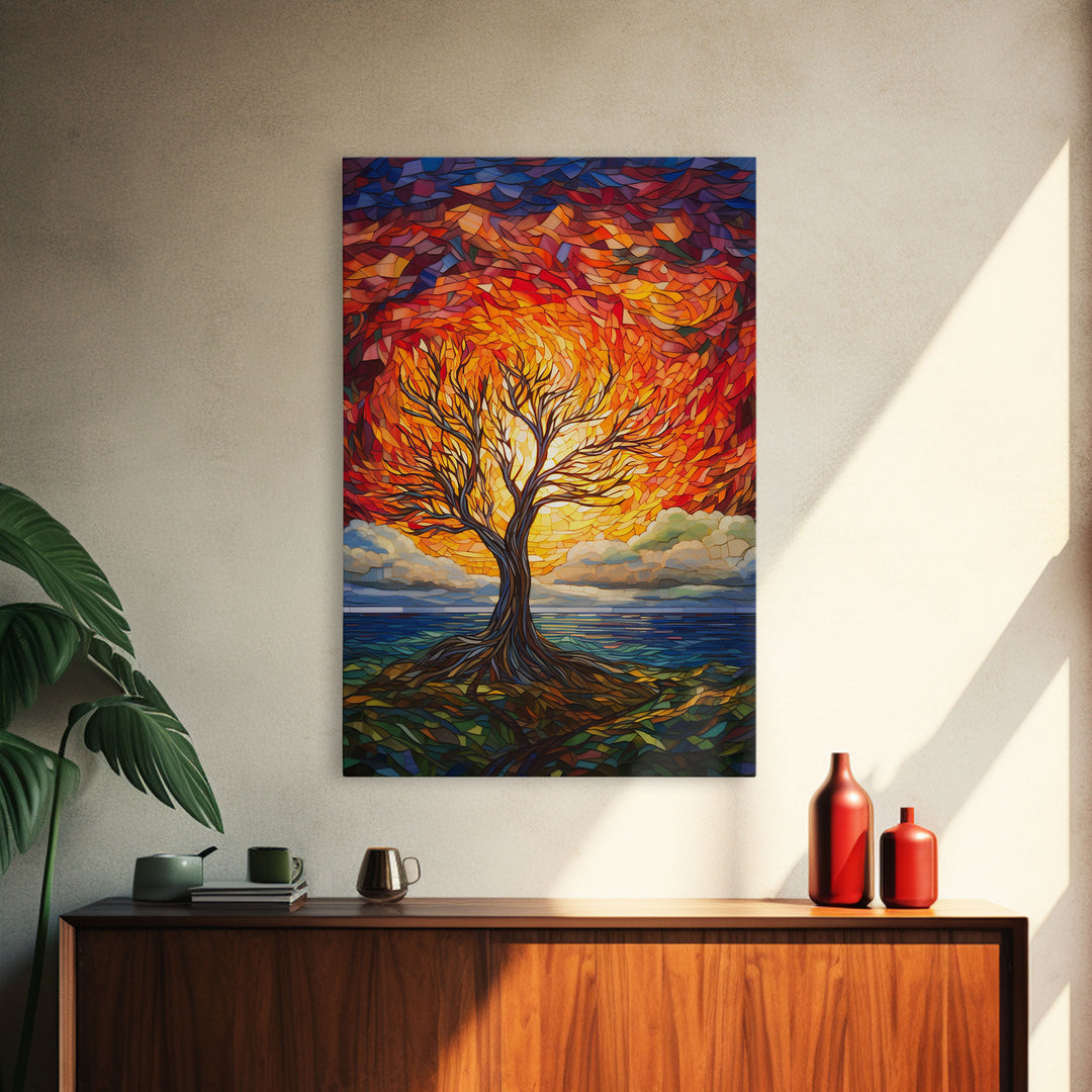 Burning Tree Art, Abstract Art, Tree Wall Art, Canvas Print, Wall Hanging, Portrait Art, Thank You Gift, Bedroom Prints, Indie Room Decor