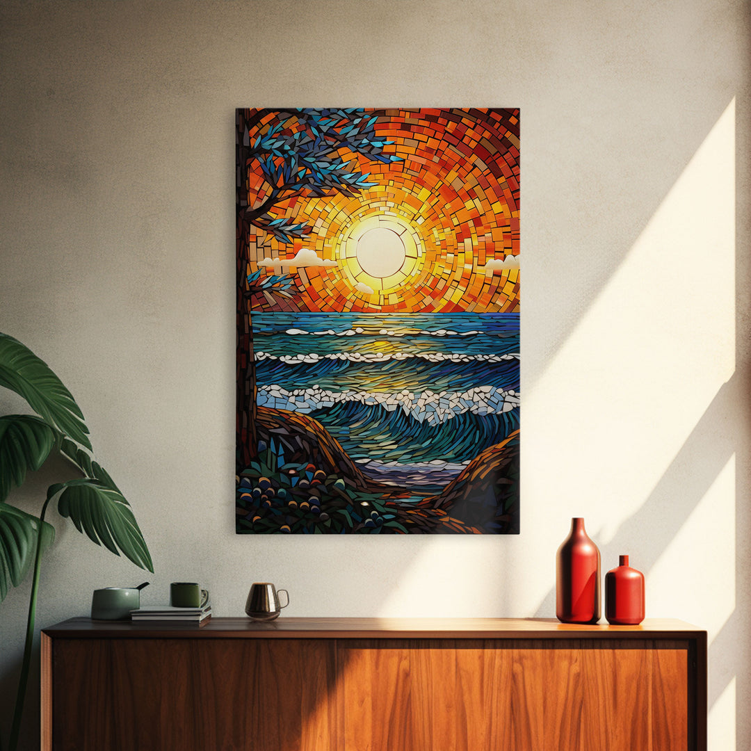 Ocean Wall Art, Beach Art, Sunset, Abstract Art, Canvas Print, Wall Hanging, Portrait Art, Real Estate Gift, Bookshelf Decor, Boho Wall Art