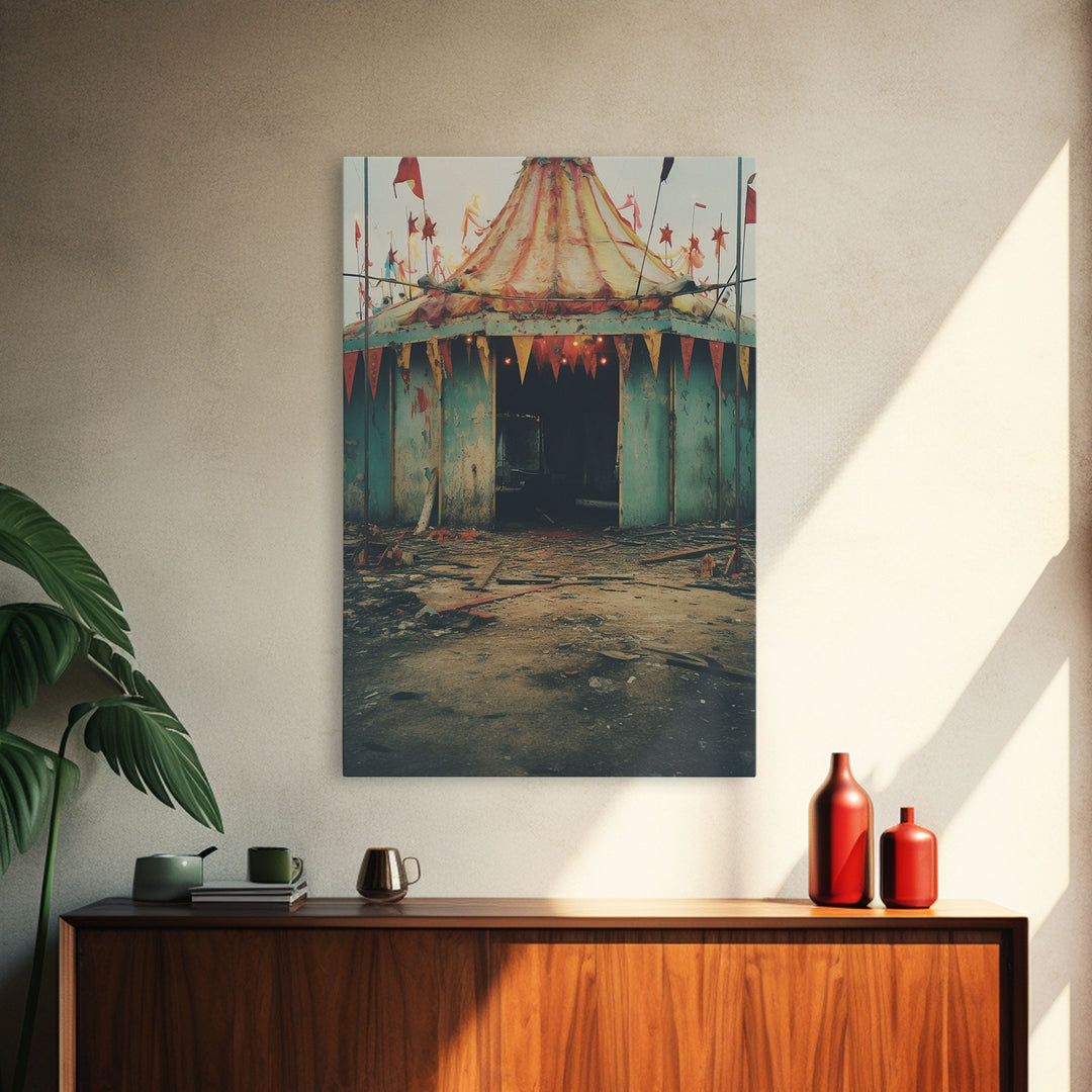 Carnival Art, Circus Tent, Minimalist Art, Canvas Print, Wall Hanging, Portrait Art, Creepy Wall Decor, Spooky Art Print, Modern Prints