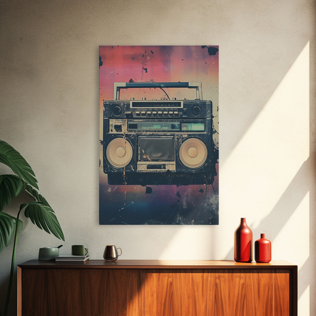 Boombox, Music Wall Art, Retro Wall Art, Canvas Print, Wall Hanging, Portrait Art, Apartment Wall Decor, Gaming Wall Decor, Above Bed Art