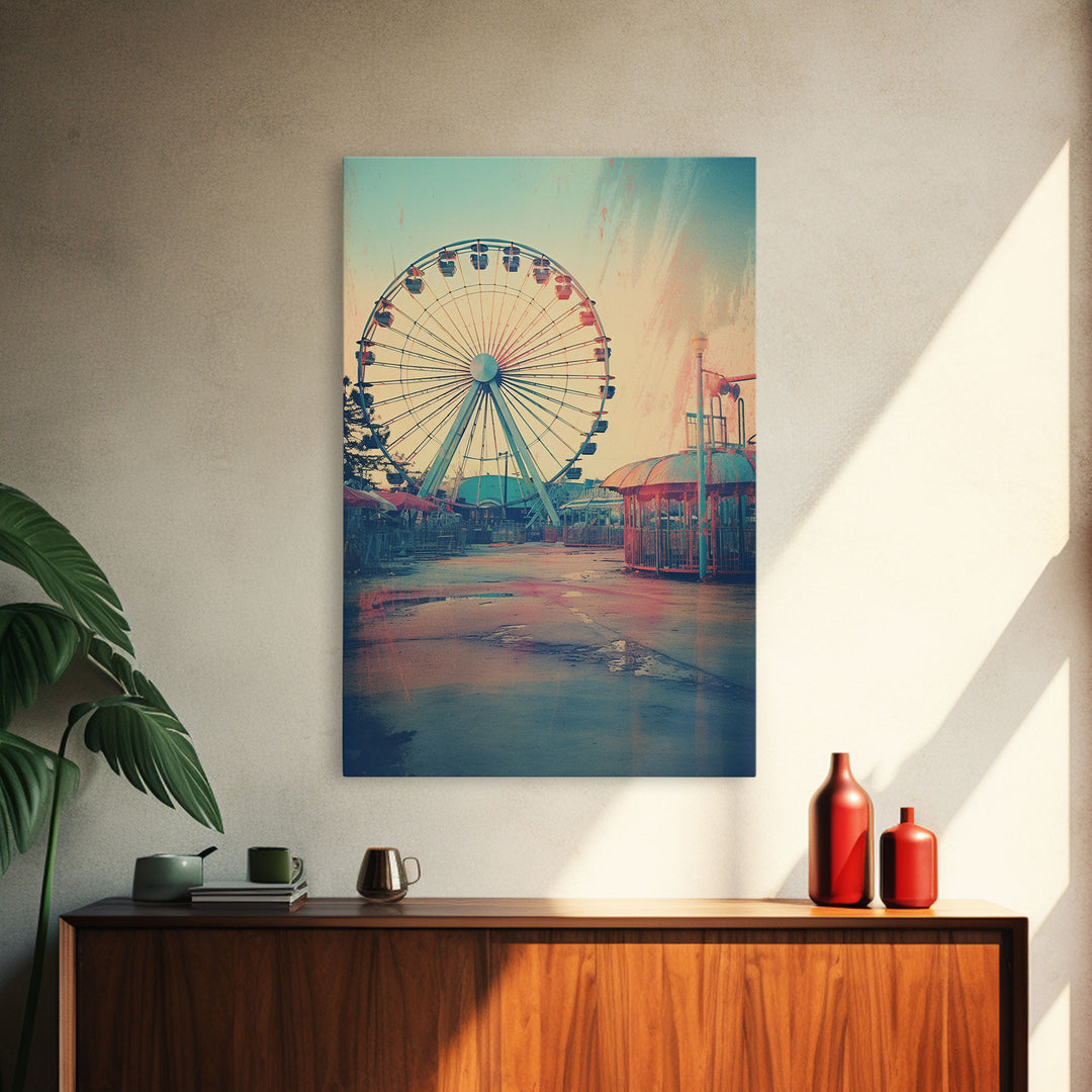 Ferris Wheel, Theme Park, Carnival Rides, Canvas Print, Wall Hanging, Portrait Art, New Homeowner Gift, Modern Home Decor, Bookshelf Decor