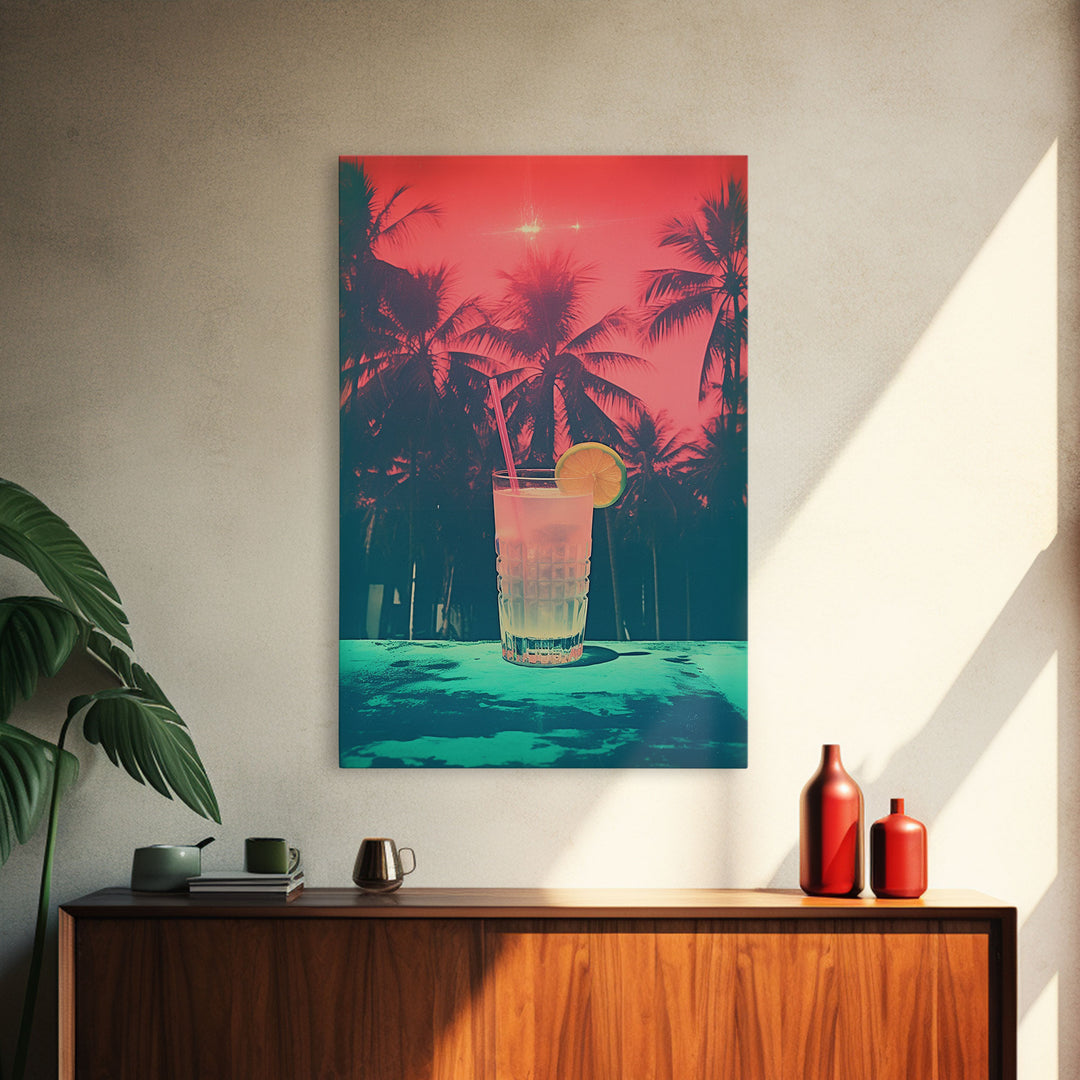 Cocktail Wall Print, Palm Tree Wall Art, Tropical Wall Art, Beach Wall Art, Canvas Print, Wall Hanging, Portrait Art, Bar Decor, RV Wall Art