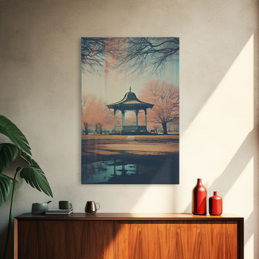 The Gazebo, Framed Canvas Print, Liminal Spaces Photography Print, Unique Wall Art, Gift For Art Lover