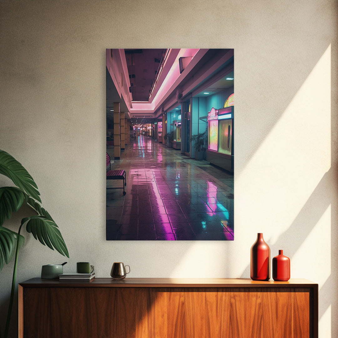 Photo Of A 1980s Mall, Framed Canvas Print, Liminal Spaces, Vaporwave Aesthetic Wall Art, Game Room Decor